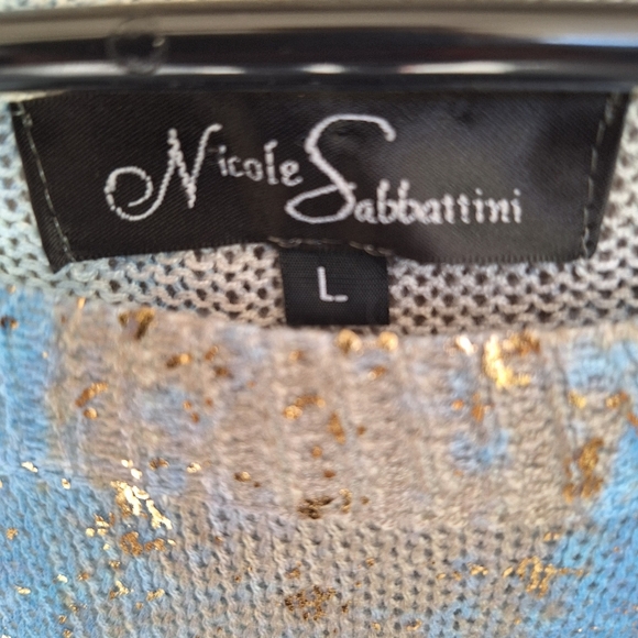 Lightweight Sweater Blue/White/Gold Patterned Women's Top SzL Long Sleeves - Picture 5 of 8